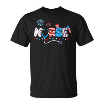 Nurse 4Th Of July American Flag Patriotic Usa Stethoscope Unisex T-Shirt - Seseable