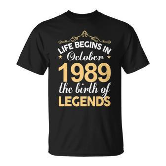 October 1989 Birthday Life Begins In October 1989 V2 T-Shirt - Seseable