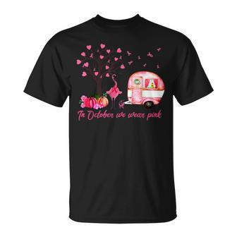 In October We Wear Pink Camping Flamingo Breast Cancer T-shirt - Thegiftio UK