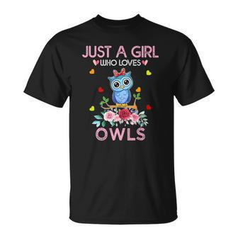 Owl Tee For Women Girls Kids Gift Just A Girl Who Loves Owls Unisex T-Shirt | Mazezy