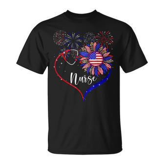 Patriotic Nurse 4Th Of July American Flag Sunflower Love Unisex T-Shirt - Seseable