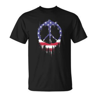 Patriotic Peace Sign American Flag 4Th Of July Retro Hippie Unisex T-Shirt | Mazezy