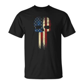 Patriotic Skull Usa Military American Flag Proud Veteran Unisex T-Shirt | Mazezy