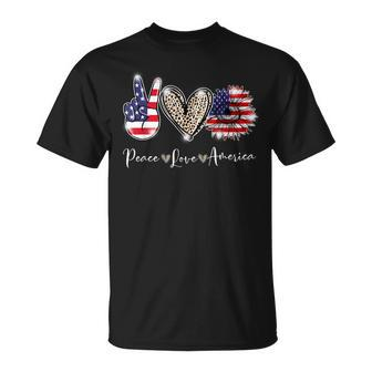 Peace Love America 4Th July Patriotic Sunflower V2 Unisex T-Shirt - Seseable