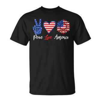 Peace Love America Funny 4Th Of July Sunflower Unisex T-Shirt - Seseable