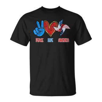 Peace Love America Patriotic Pinwheel 4Th Of July Celebrate Unisex T-Shirt - Seseable