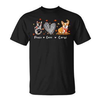 Peace Love Corgi Funny Corgi Dog Lover Pumpkin Fall Season V4 Unisex T-Shirt - Monsterry DE