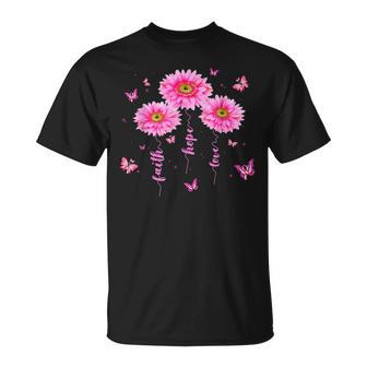 Pink Daisy Floral Faith Hope Love Breast Cancer Awareness T-shirt - Thegiftio UK