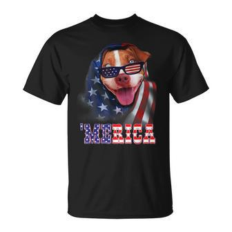 Pitbull Mom Dad Merica Flag 4Th Of July Pitbull Dog Lovers Unisex T-Shirt - Seseable