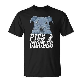 Pitbull Pibble Mom Dad Pits And Giggles Gift Unisex T-Shirt - Seseable