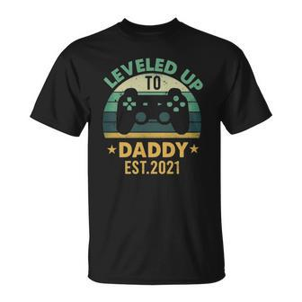 Promoted To Daddy Est 2021 Leveled Up To Daddy & Dad Unisex T-Shirt | Mazezy