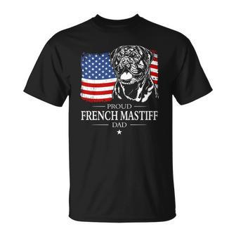 Proud French Mastiff American Flag Patriotic Dog Gift Unisex T-Shirt | Mazezy