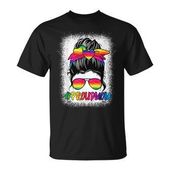 Proud Mom Messy Bun Rainbow Lgbt Mom Lgbt Gay Pride Lgbtq V3 Unisex T-Shirt - Seseable