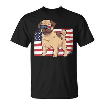 Pug Dad & Mom American Flag 4Th Of July Usa Funny Pug Lover Unisex T-Shirt - Seseable
