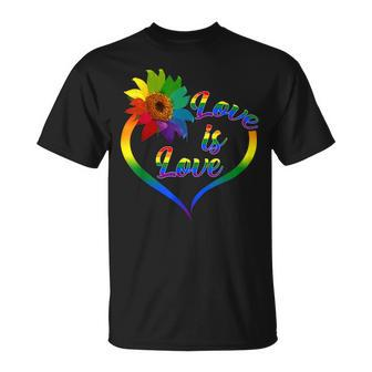 Rainbow Sunflower Love Is Love Lgbt Gay Lesbian Pride V2 Unisex T-Shirt | Mazezy