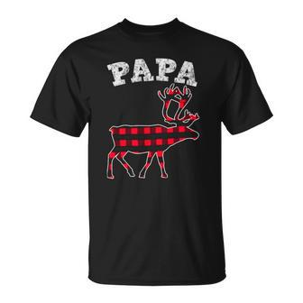 Red Plaid Papa Reindeer Top Matching Family Christmas Pj Unisex T-Shirt | Mazezy