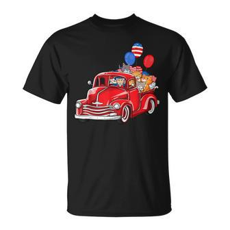 Red Truck With Cats 4Th Of July Balloon Costume Gift Men Kid Unisex T-Shirt - Seseable