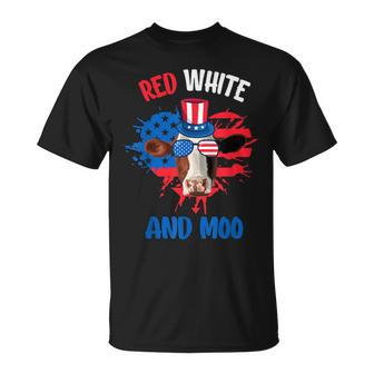 Red White And Moo Patriotic Cow Farmer 4Th Of July Unisex T-Shirt | Mazezy