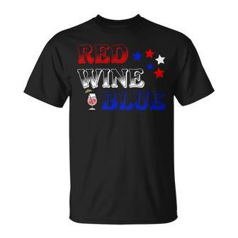 Red Wine Blue 4Th Of July Wine Red White Blue Wine Glasses V3 Unisex T-Shirt | Favorety UK