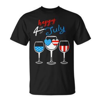 Red Wine Blue 4Th Of July Wine Red White Blue Wine Glasses V4 Unisex T-Shirt | Favorety CA