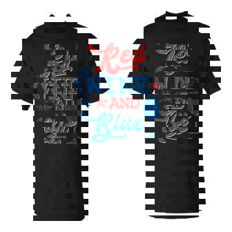 Red Wine And Blue Patriot Glass Cellar Party Alcohol Flag T-shirt - Thegiftio UK