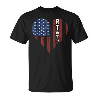 Respiratory Therapist Heart Retro American Flag 4Th Of July Unisex T-Shirt - Seseable