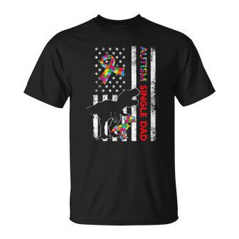 Retro Single Dad Saurus Awareness American Flag Autism Unisex T-Shirt | Mazezy