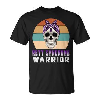 Rett Syndrome Warrior Skull Women Vintage Purple Ribbon Rett Syndrome Rett Syndrome Awareness V2 Unisex T-Shirt | Favorety AU