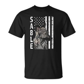 Sable German Shepherd Dog American Flag Patriotic Unisex T-Shirt | Mazezy