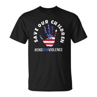 Save Our Children End Gun Violence American Flag Handprint Unisex T-Shirt | Mazezy