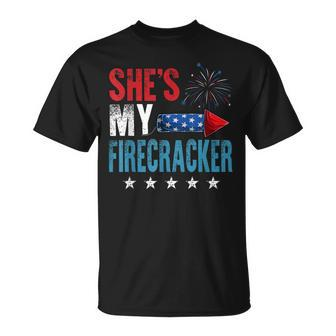 Shes My Firecracker His And Hers 4Th July Matching Couples Unisex T-Shirt - Seseable