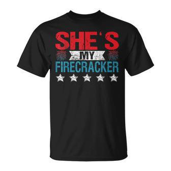 Shes My Firecracker His And Hers 4Th July Matching Couples Unisex T-Shirt - Seseable