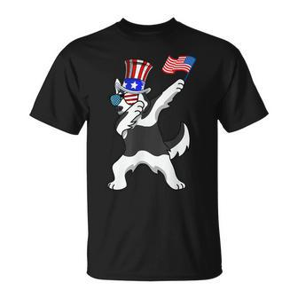 Siberian Husky Dabbing Dog Dad 4Th Of July Unisex T-Shirt - Seseable