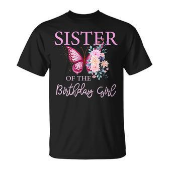 Sister 1St First Birthday Matching Family Butterfly Floral Unisex T-Shirt - Seseable