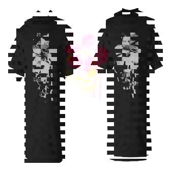 Skull Pink Flower Hibiscus Graphic T-shirt - Thegiftio