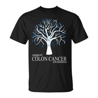 Support Colon Cancer Awareness Ribbon Tree Unisex T-Shirt - Monsterry