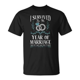 I Survived 9Th Wedding Anniversary For Husbands T-shirt - Thegiftio UK