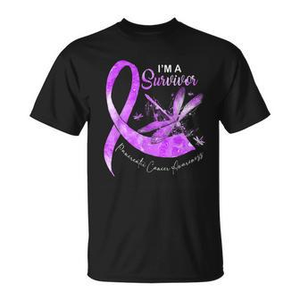 Im A Survivor Pancreatic Cancer Dragonfly Purple Ribbon T-shirt - Thegiftio UK