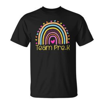 Team Pre K Teacher Rainbow Heart Education Unisex T-Shirt | Mazezy
