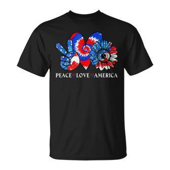Tie Dye 4Th Of July Peace Love America Sunflower Patriotic Unisex T-Shirt - Seseable