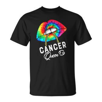 Tie Dye Cancer Queen Lips Zodiac July June Queens Womens Unisex T-Shirt | Mazezy