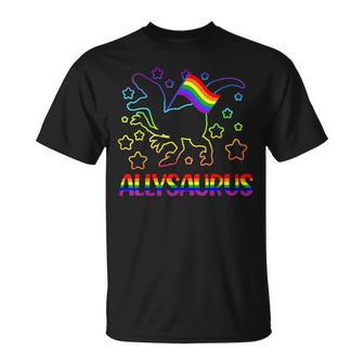 Trans Ally Allysaurus Gay Pride Lgbtq Trans Flag Dinosaur V3 Unisex T-Shirt - Seseable