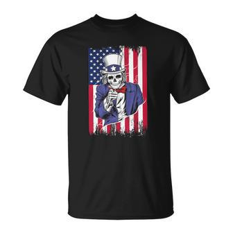 Uncle Sam Skeleton 4Th Of July For Boys And Girls Unisex T-Shirt | Mazezy
