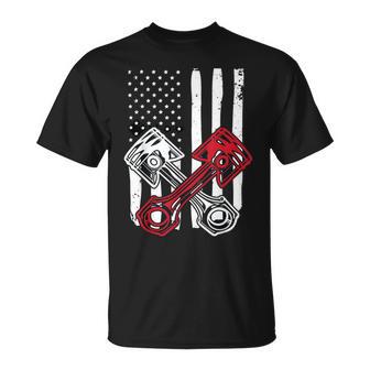 Vintage American Flag Piston Funny Muscle Car Mechanic 558 Trending Shirt Unisex T-Shirt | Favorety AU