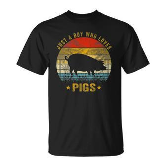 Vintage Just A Boy Who Loves Pig Fathers Day Farm Pig Lover Unisex T-Shirt | Mazezy