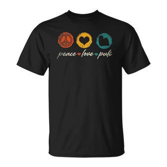 Vintage Peace Love Puli Dog Lover Gifts Unisex T-Shirt | Mazezy