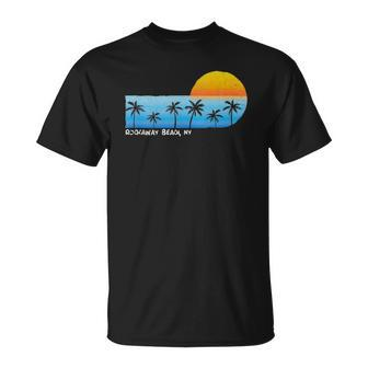 Vintage Rockaway Beach Ny Palm Trees & Sunset Beach Unisex T-Shirt | Mazezy