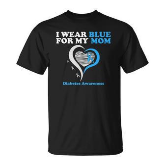 I Wear Blue For My Mom Blue Ribbon Heart Diabetes Awareness T-shirt - Thegiftio UK