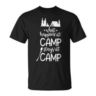 What Happens At Camp Stays At Camp Shirt Kids Camping Girls Unisex T-Shirt - Monsterry