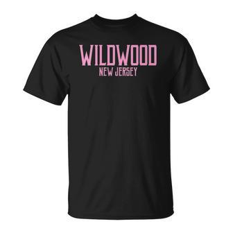 Wildwood New Jersey Nj Vintage Text Pink Print T-shirt - Thegiftio UK